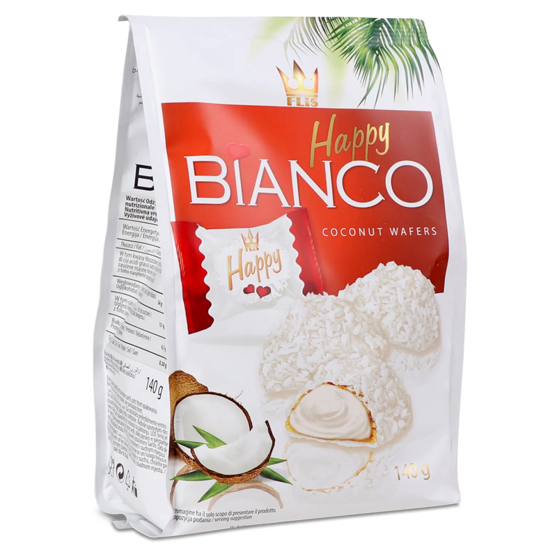 {有效期至2025年10月}FLIS Happy Bianco椰丝巧克力袋装140g
